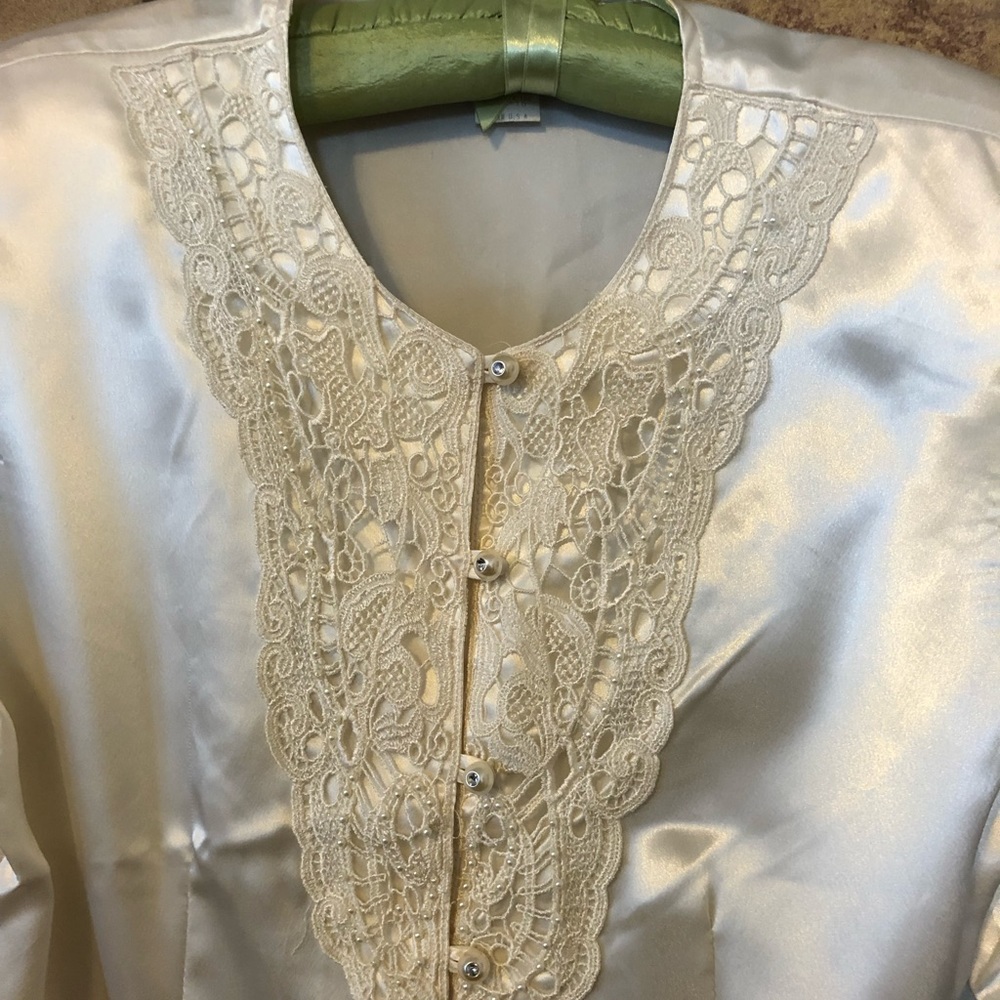 Vintage 80s cream satin blouse size 10 - Picture 4 of 6